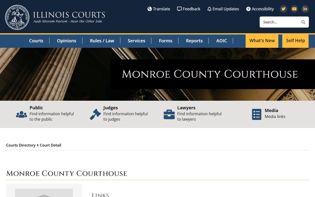 Illinois Courts Monroe County Courthouse directory for court records after an arrest
