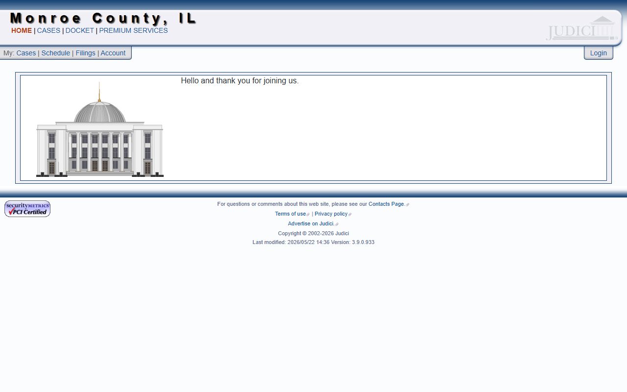 Judici Monroe County court records search page used after a jail arrest