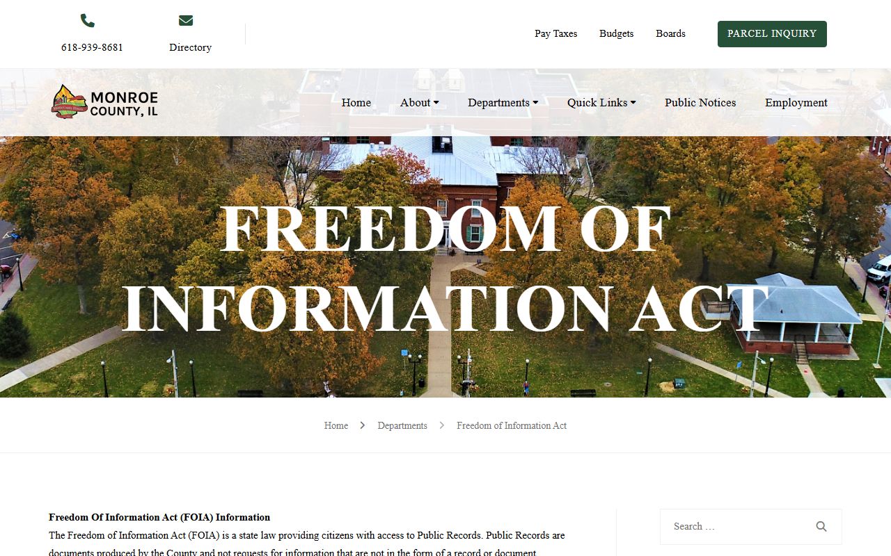 Monroe County FOIA request page for inmate population and booking records